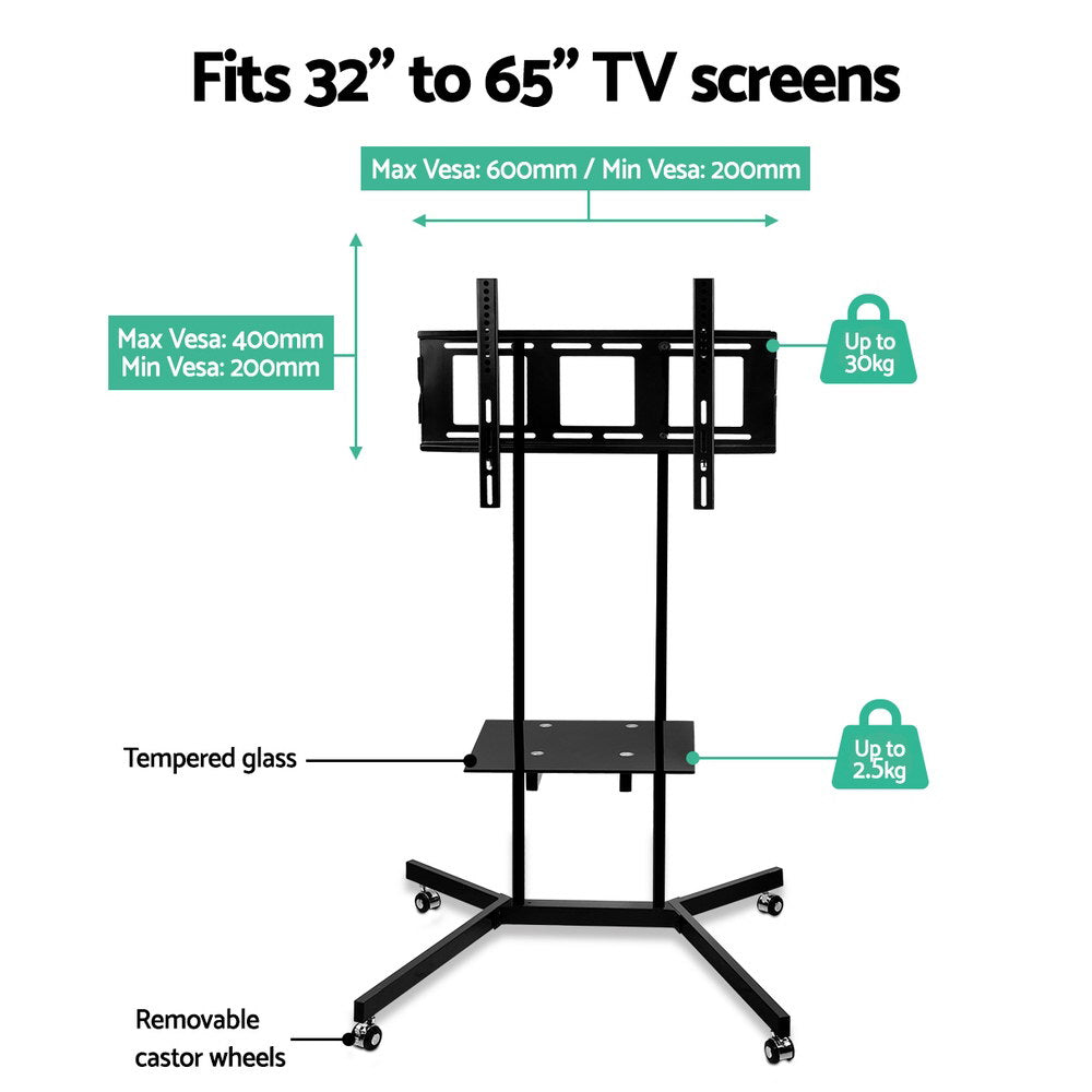 Artiss Mobile TV Stand for 32"-65" TVs Mount Bracket Portable Shelf Trolley Cart 5