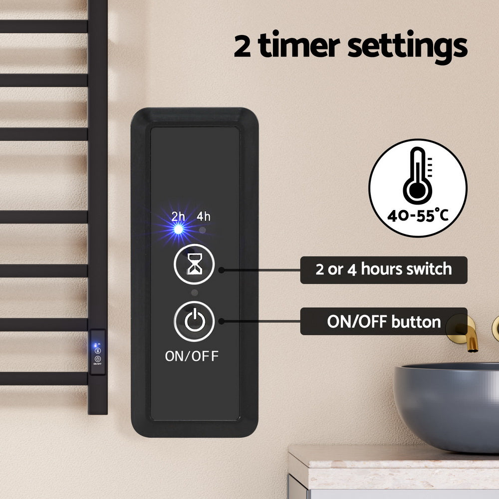 Devanti Heated Towel Rail 8 Square Bars with Timer Electric Heater Warmer Rack 4