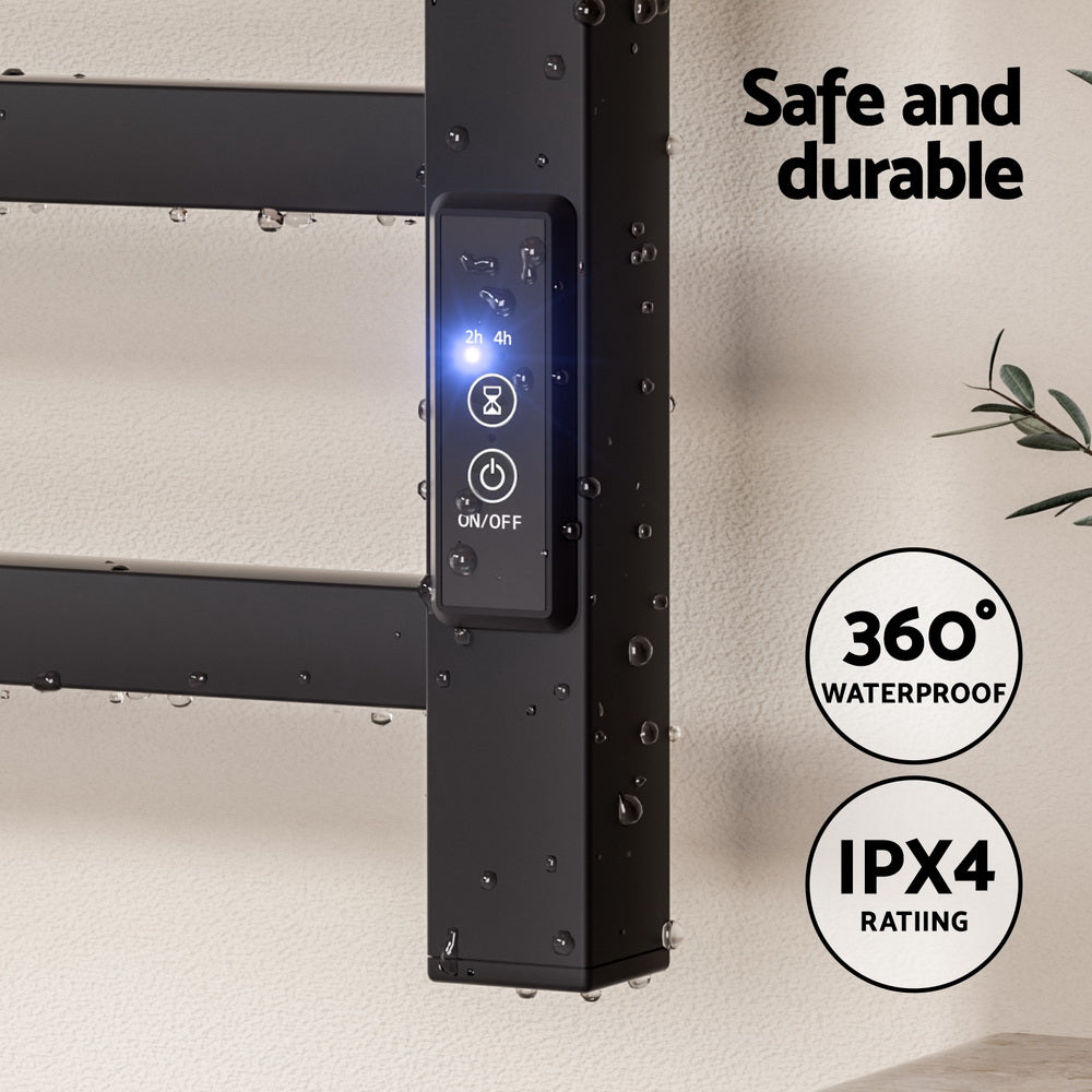 Devanti Heated Towel Rail 8 Square Bars with Timer Electric Heater Warmer Rack 5