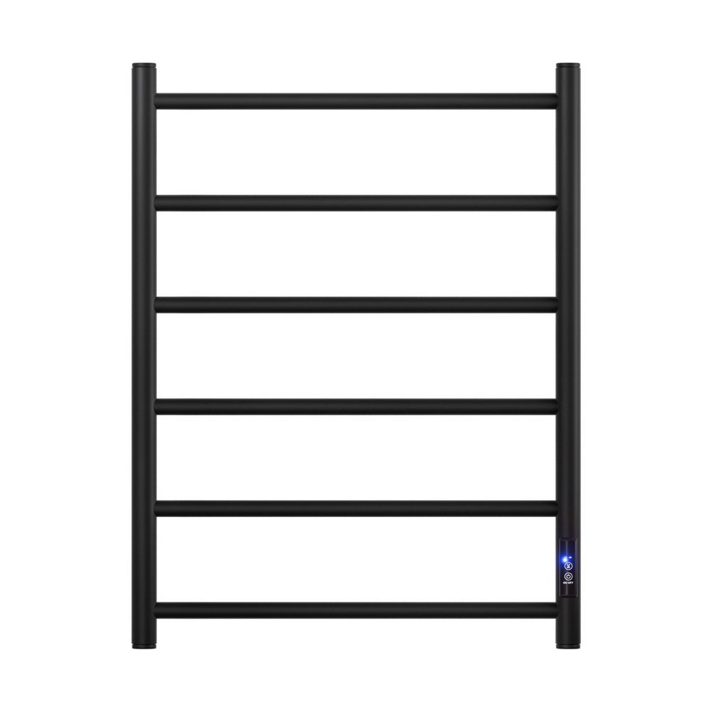 Devanti Heated Towel Rail 6 Round Bars  with Timer Electric Heater Warmer Rack 3