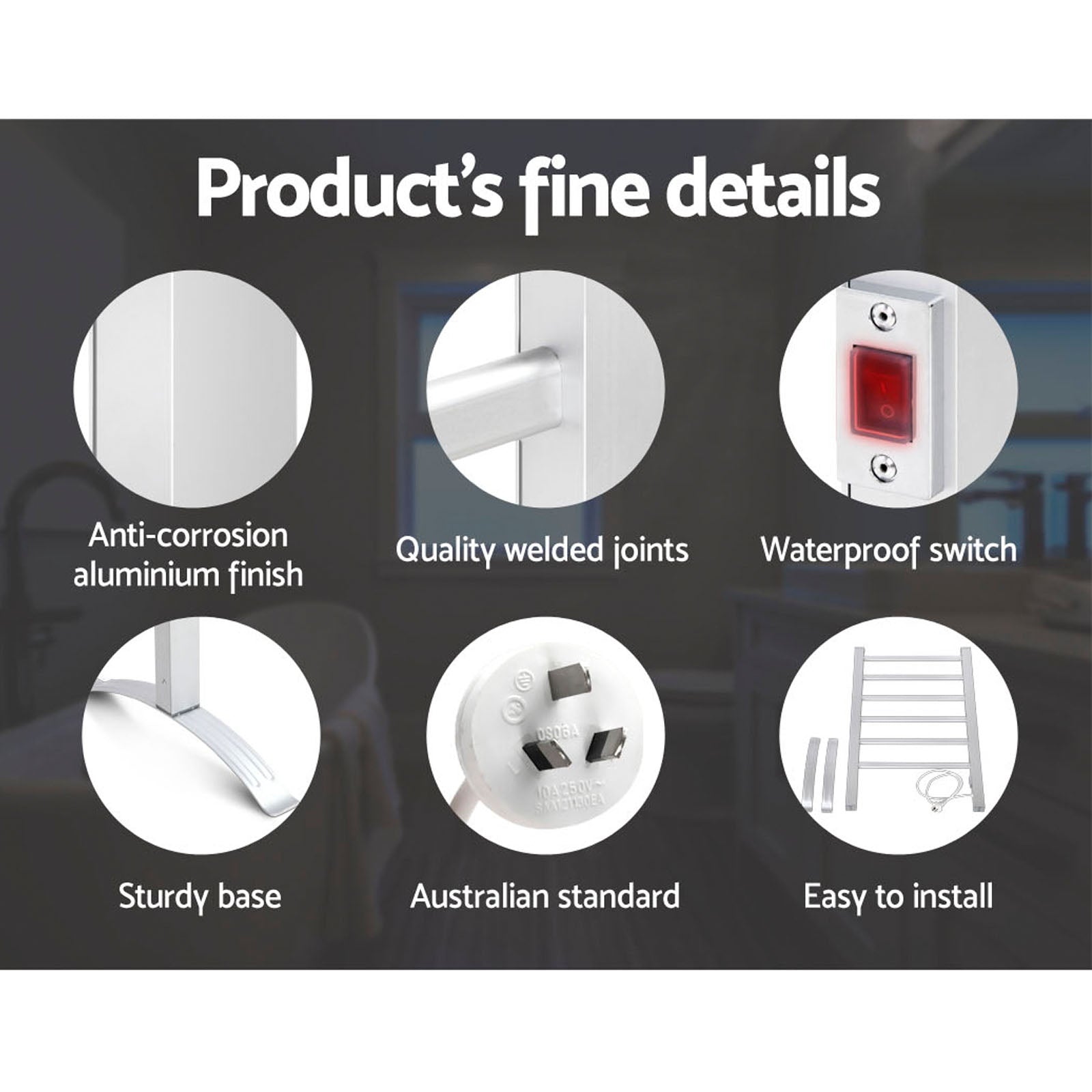 Devanti Electric Heated Towel Rail Rack 6 Bars Freestanding Clothes Dry Warmer 6