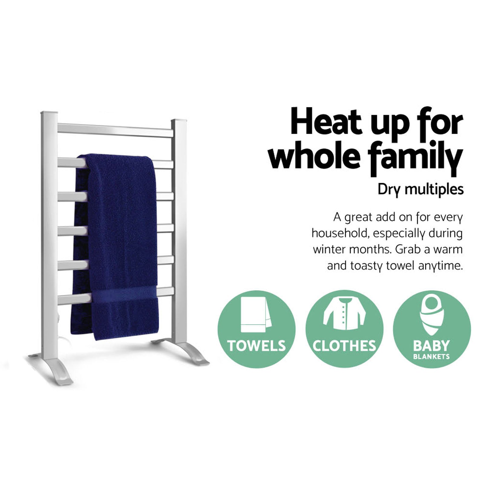 Devanti Electric Heated Towel Rail Rack 6 Bars with Timer Clothes Dry Warmer 5