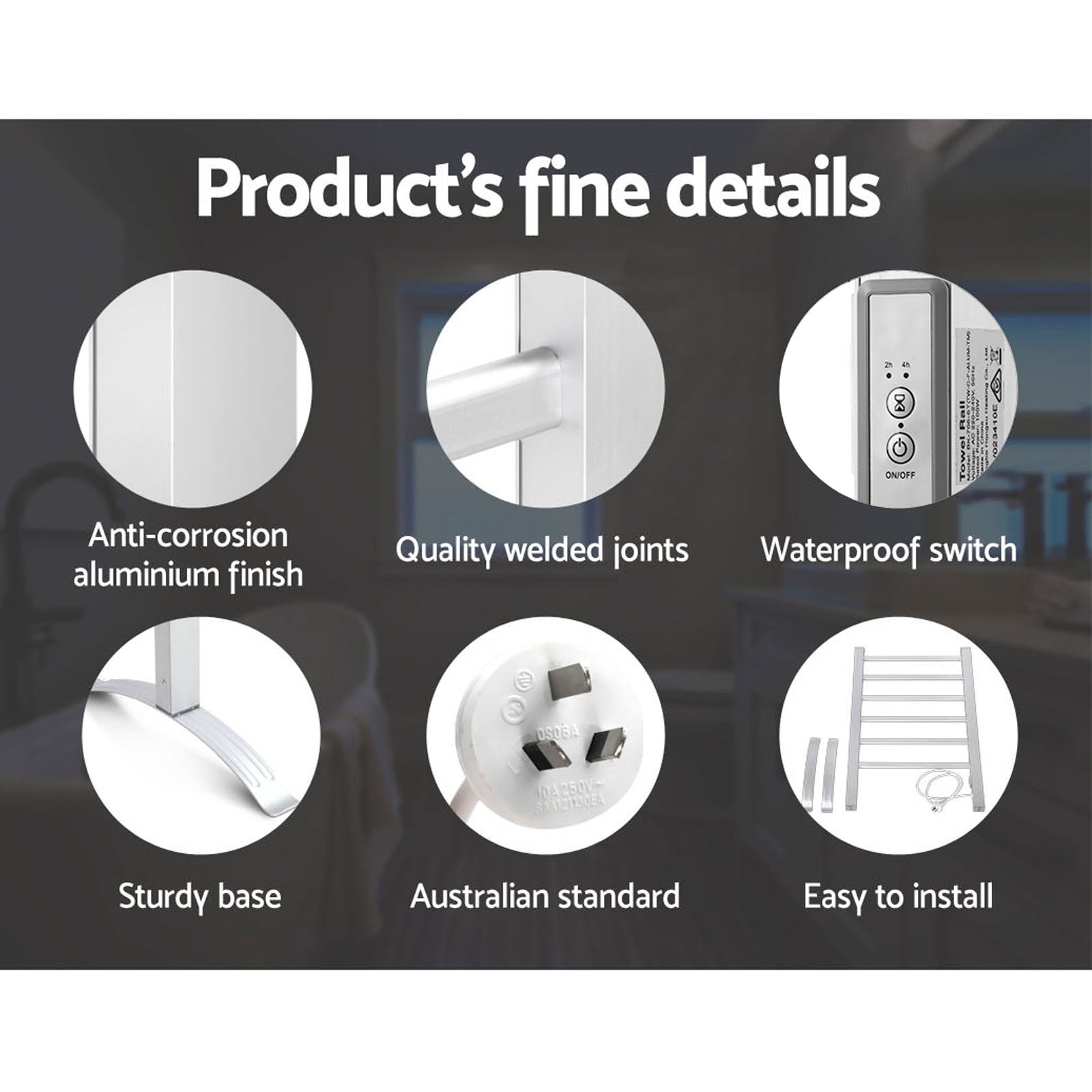 Devanti Electric Heated Towel Rail Rack 6 Bars with Timer Clothes Dry Warmer 6