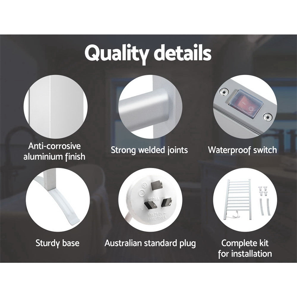 Devanti Electric Heated Towel Rail Rack 10 Bars Freestanding Clothes Dry Warmer 6