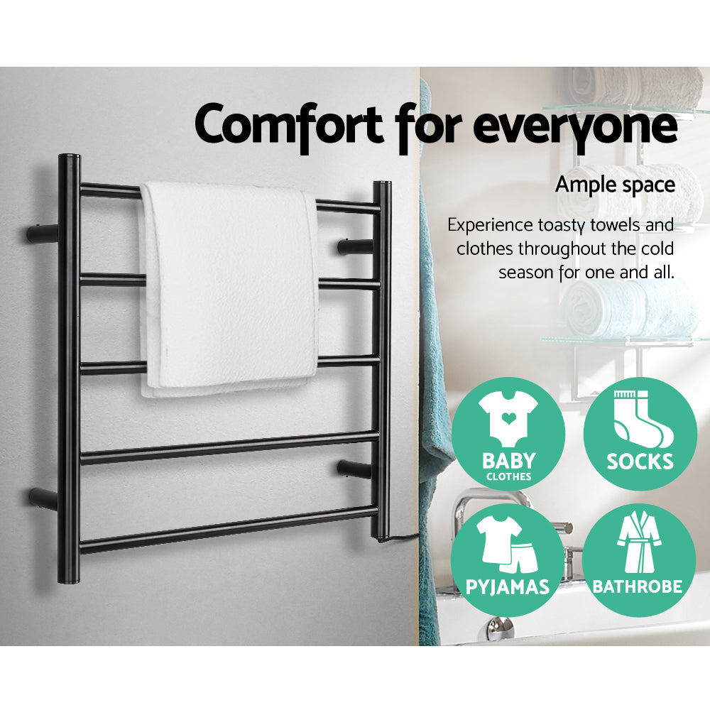 Devanti Electric Heated Towel Rail Rack 5 Bars Wall Mounted Clothes Dry Warmer 4