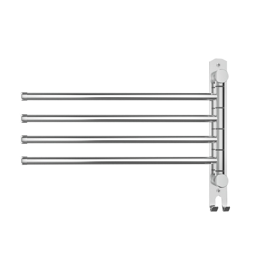 Towel Rail Rack Holder 4 Bars Wall Mounted Stainless Steel Swivel Hanging Hook 3
