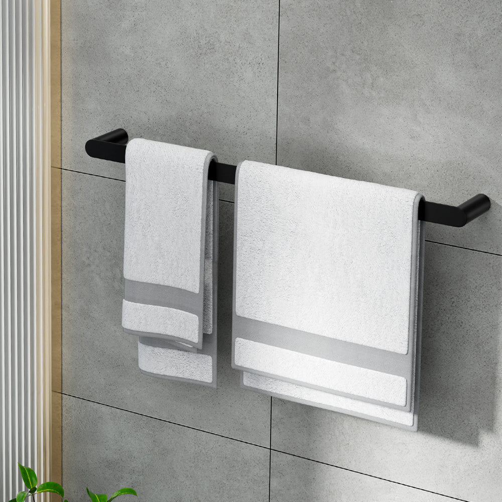Towel Rail Rack Holder Single 600mm Wall Mounted Stainless Steel Black 4
