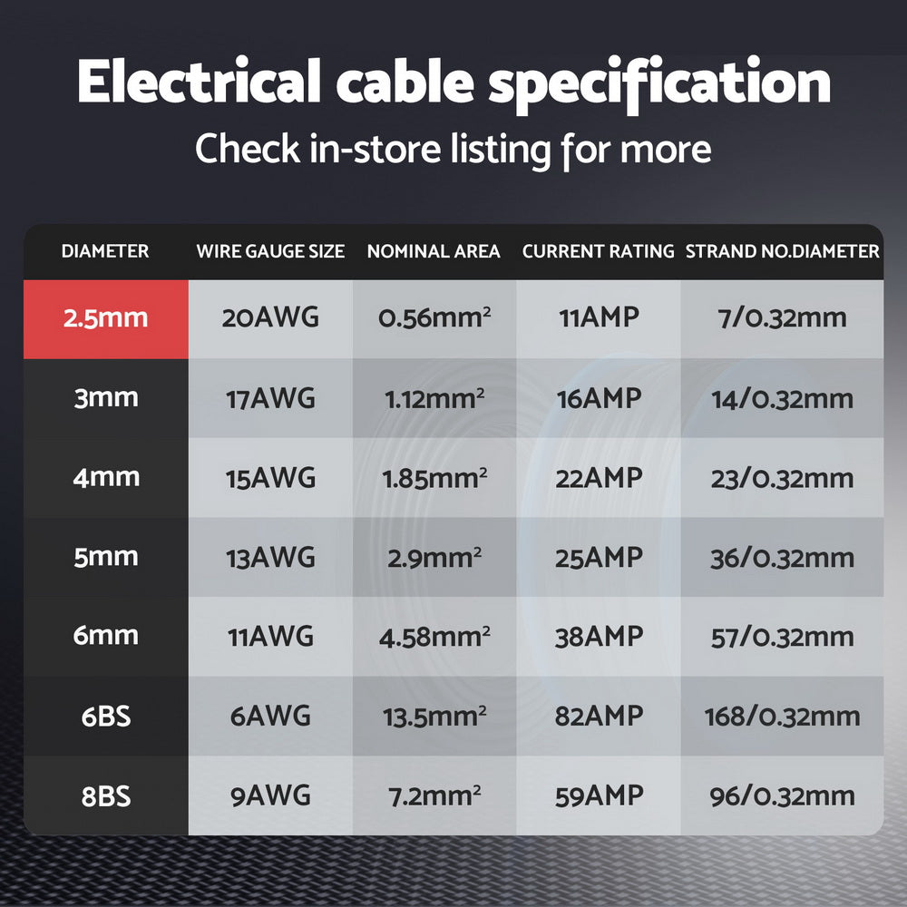 Giantz 2.5MM 10M Twin Core Wire Electrical Cable Extension Car 450V 2 Sheath 3
