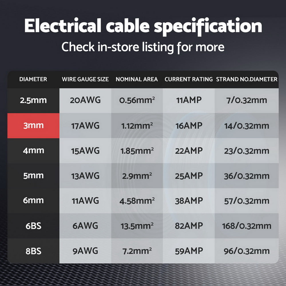 Giantz 3MM 10M Twin Core Wire Electrical Cable Extension Car 450V 2 Sheath 4