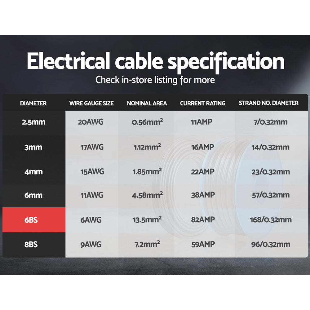 Giantz 6B&S 10M Twin Core Wire Electrical Cable Extension Car 450V 2 Sheath 3