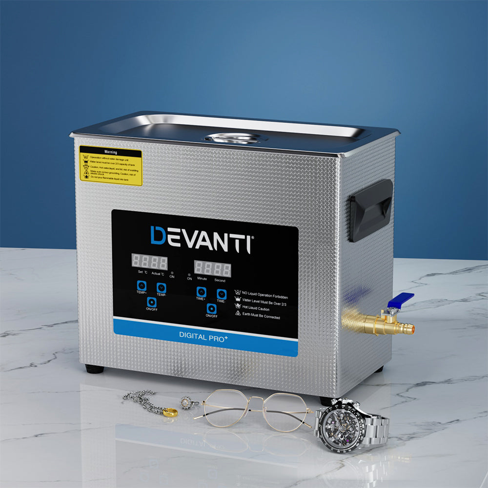 Devanti 6.5L Ultrasonic Cleaner Heater Cleaning Machine Timer Industrial 180W 4