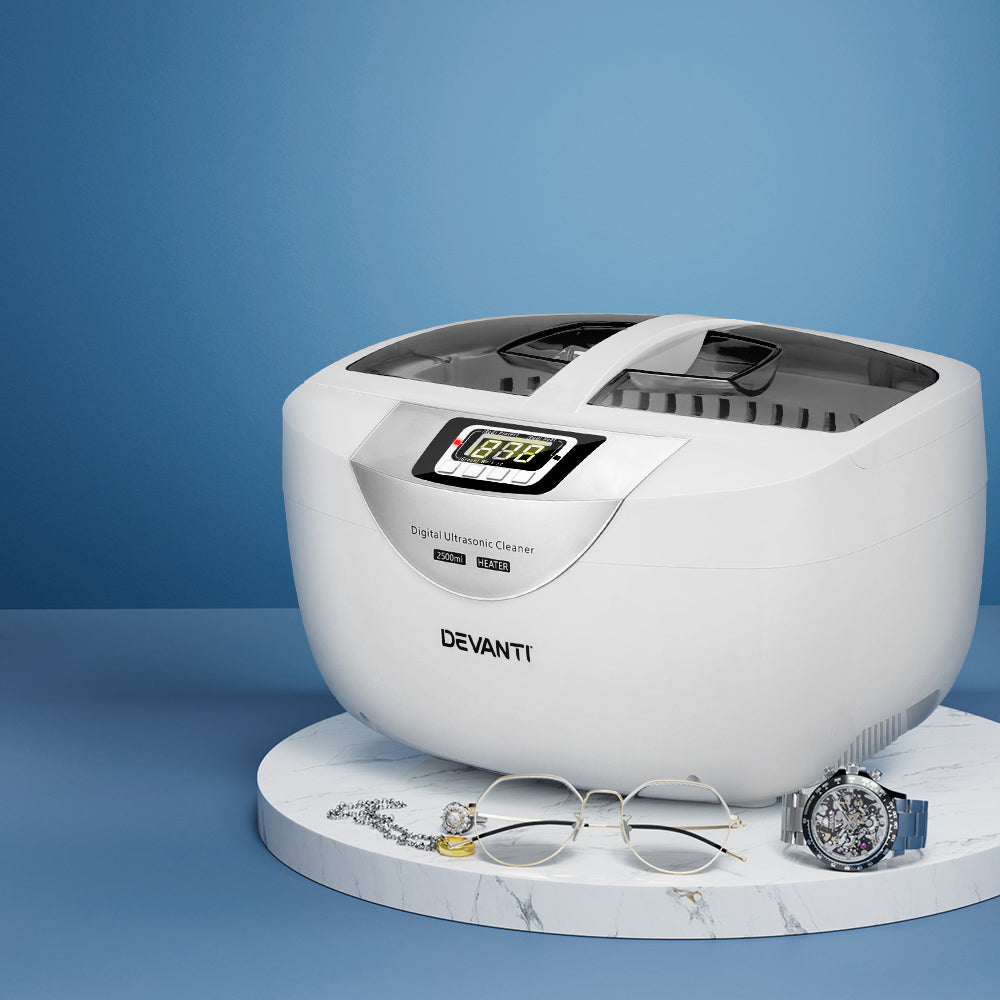 Devanti 2500ml Ultrasonic Cleaner Heater Jewellery Glasses Cleaning Machine 70W 5