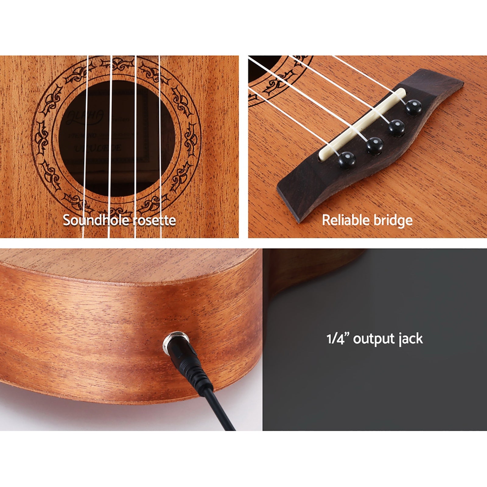 Alpha 26" Ukulele Equaliser Natural Mahogany Tenor Beginner Gift w/ Bag 7