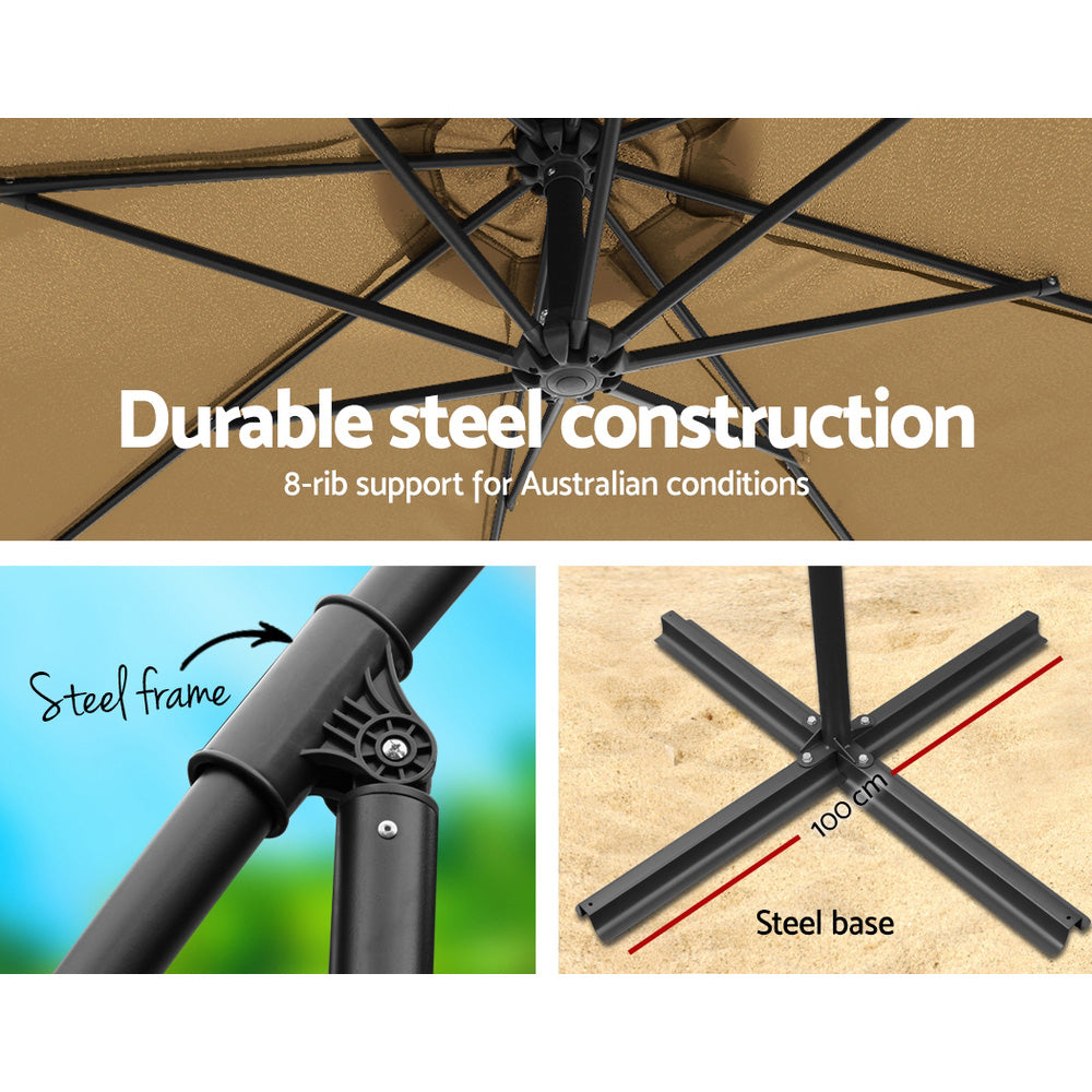 Instahut 3m Outdoor Umbrella w/Base Cantilever Beach Garden Patio Beige 3