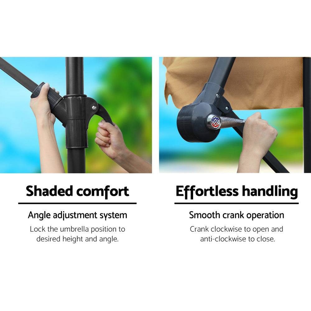 Instahut 3m Outdoor Umbrella w/Base Cantilever Beach Garden Patio Beige 4