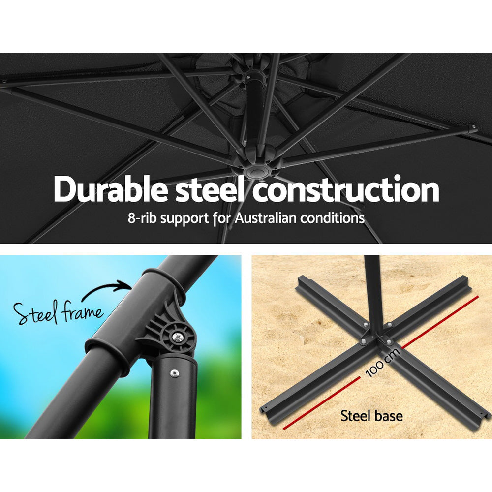 Instahut 3m Outdoor Umbrella w/Base Cantilever Beach Garden Patio Black 4