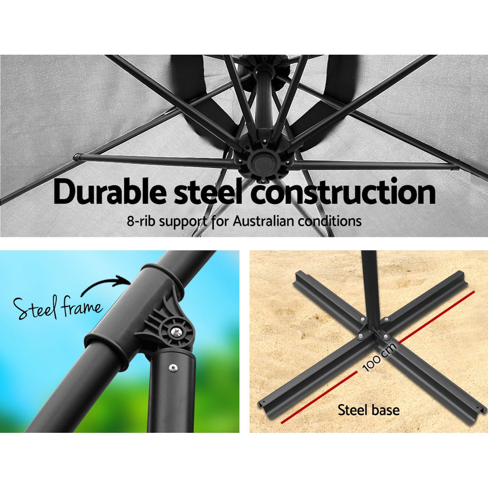 Instahut 3m Outdoor Umbrella w/Base Cantilever Beach Garden Patio Grey 4