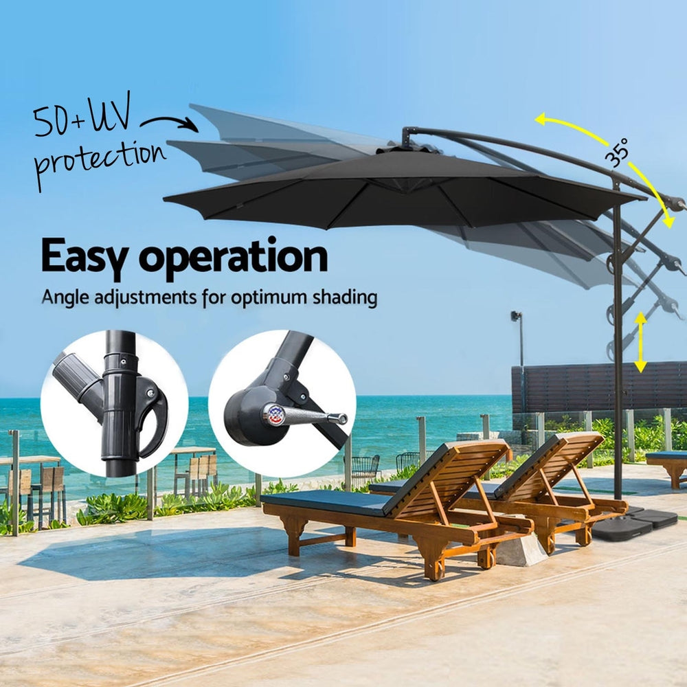 Instahut 3m Umbrella w/Base Outdoor Cantilever Beach Garden Patio Parasol Black 4