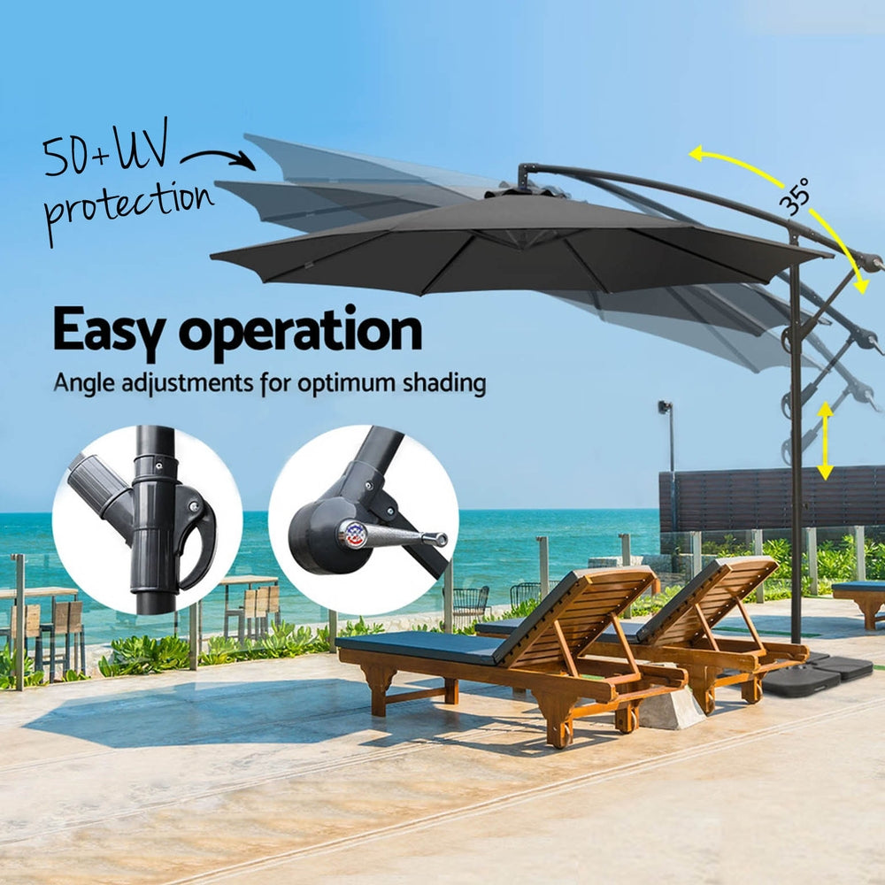 Instahut 3m Umbrella w/Base Outdoor Cantilever Beach Garden Patio Parasol Charcoal 4