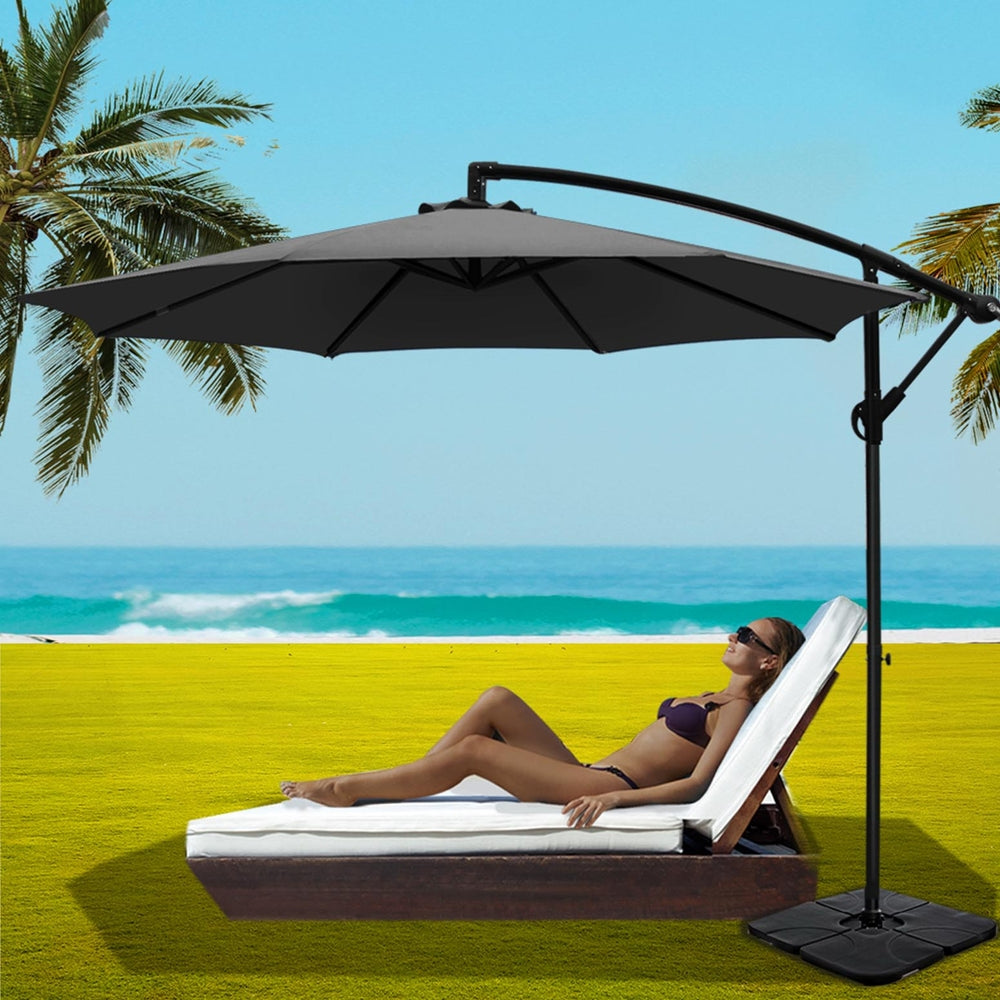 Instahut 3m Umbrella w/Base Outdoor Cantilever Beach Garden Patio Parasol Charcoal 7