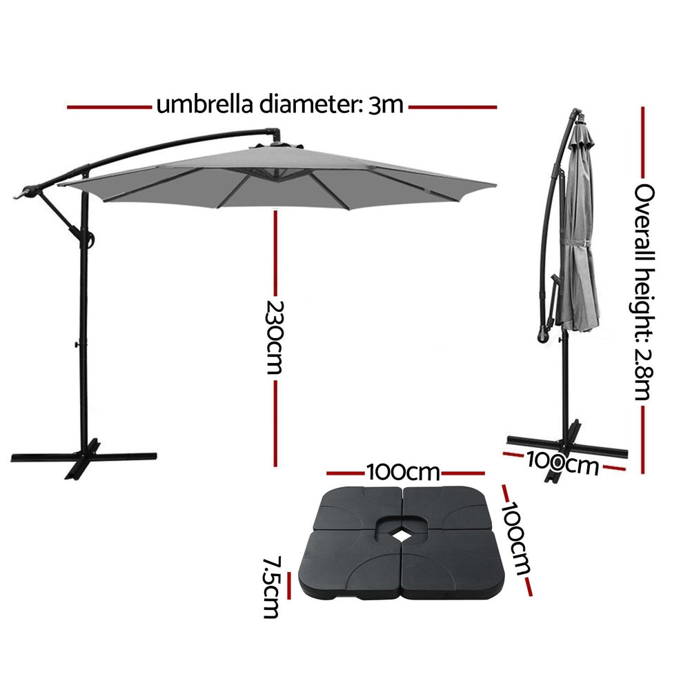 Instahut Umbrella Outdoor Umbrellas Cantilever Sun Stand UV Garden Base Grey 3M 3