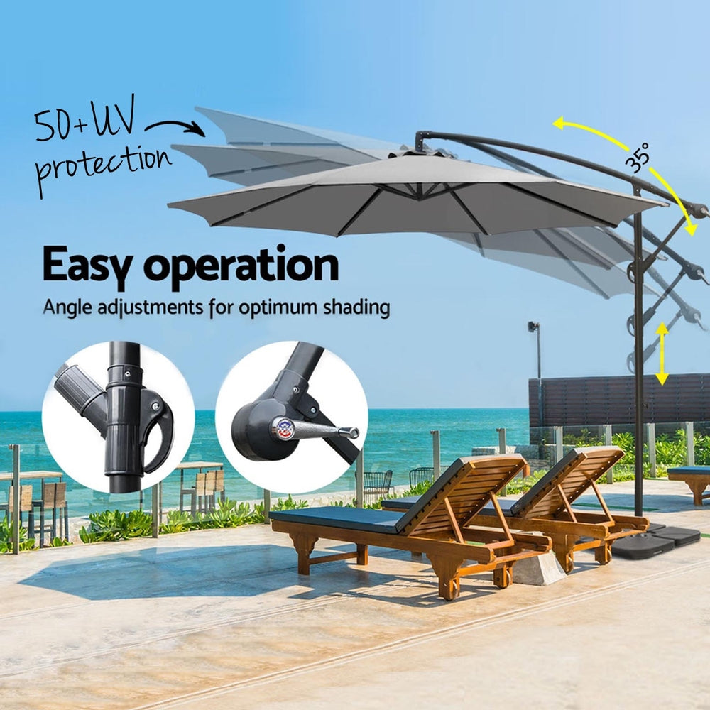 Instahut Umbrella Outdoor Umbrellas Cantilever Sun Stand UV Garden Base Grey 3M 4