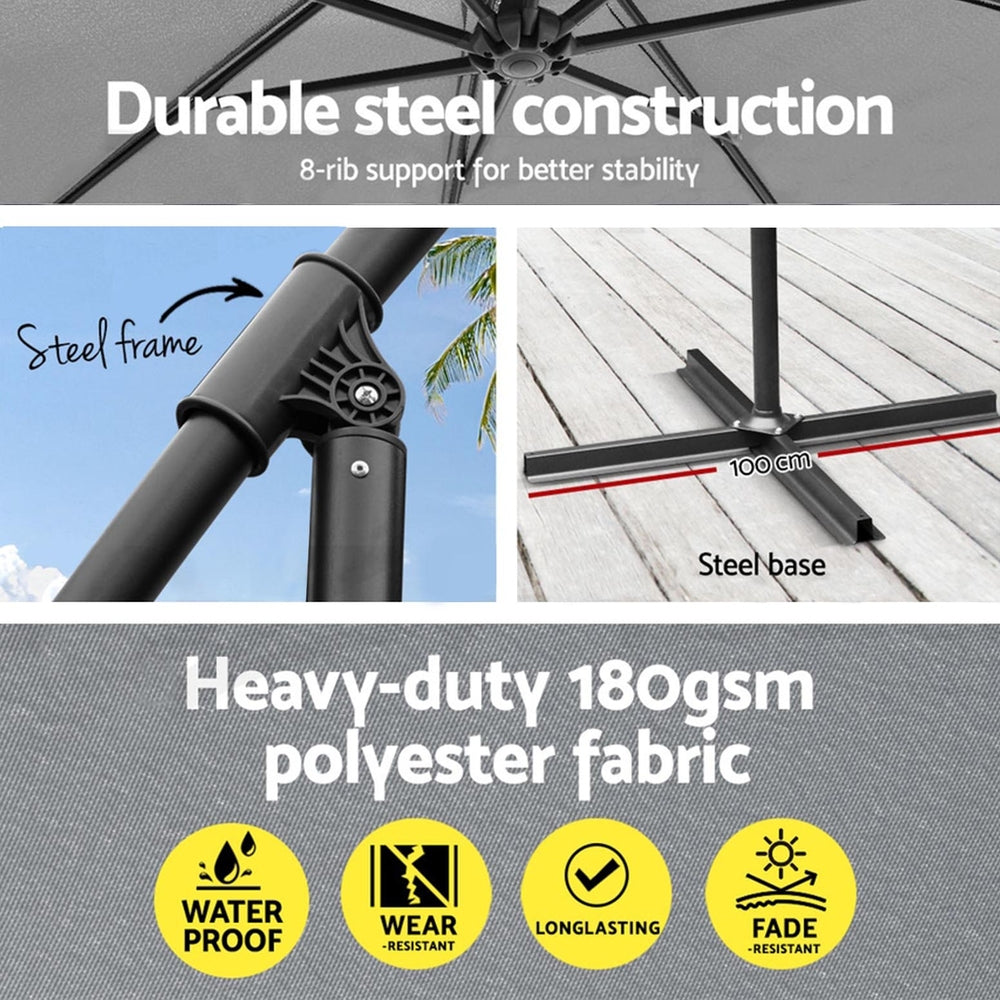 Instahut Umbrella Outdoor Umbrellas Cantilever Sun Stand UV Garden Base Grey 3M 5