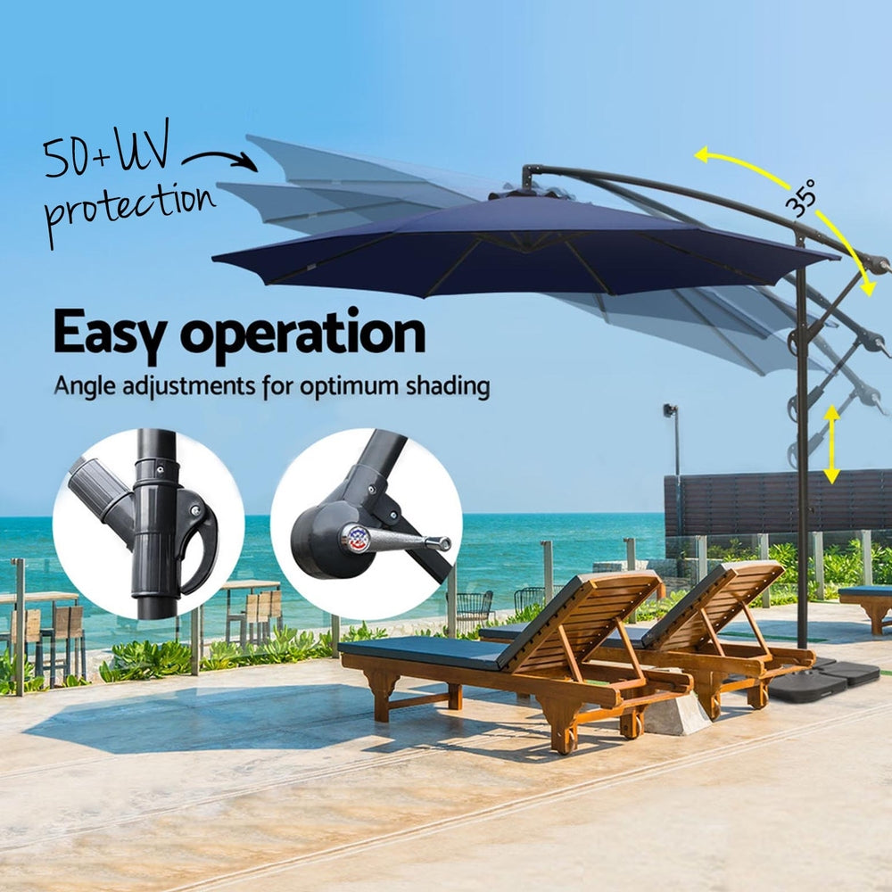 Instahut 3m Umbrella w/Base Outdoor Cantilever Beach Garden Patio Parasol Navy 4
