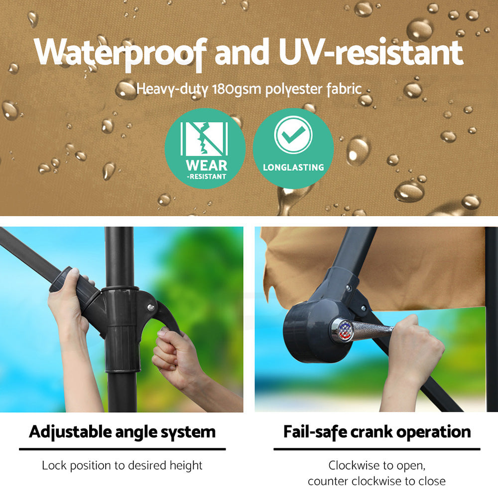 Instahut 3m Outdoor Umbrella Cantilever Beach Garden Patio Beige 6