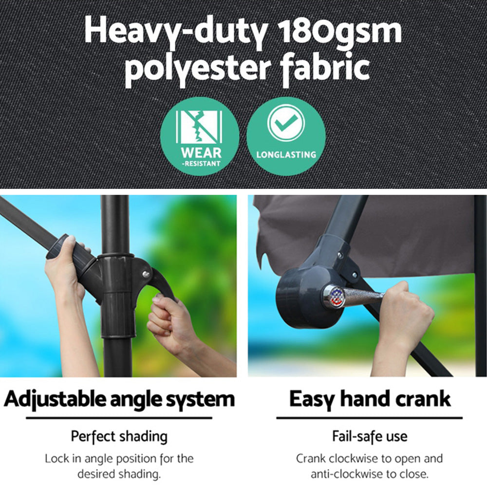 Instahut 3m Outdoor Umbrella Cantilever Beach Garden Patio Charcoal 5