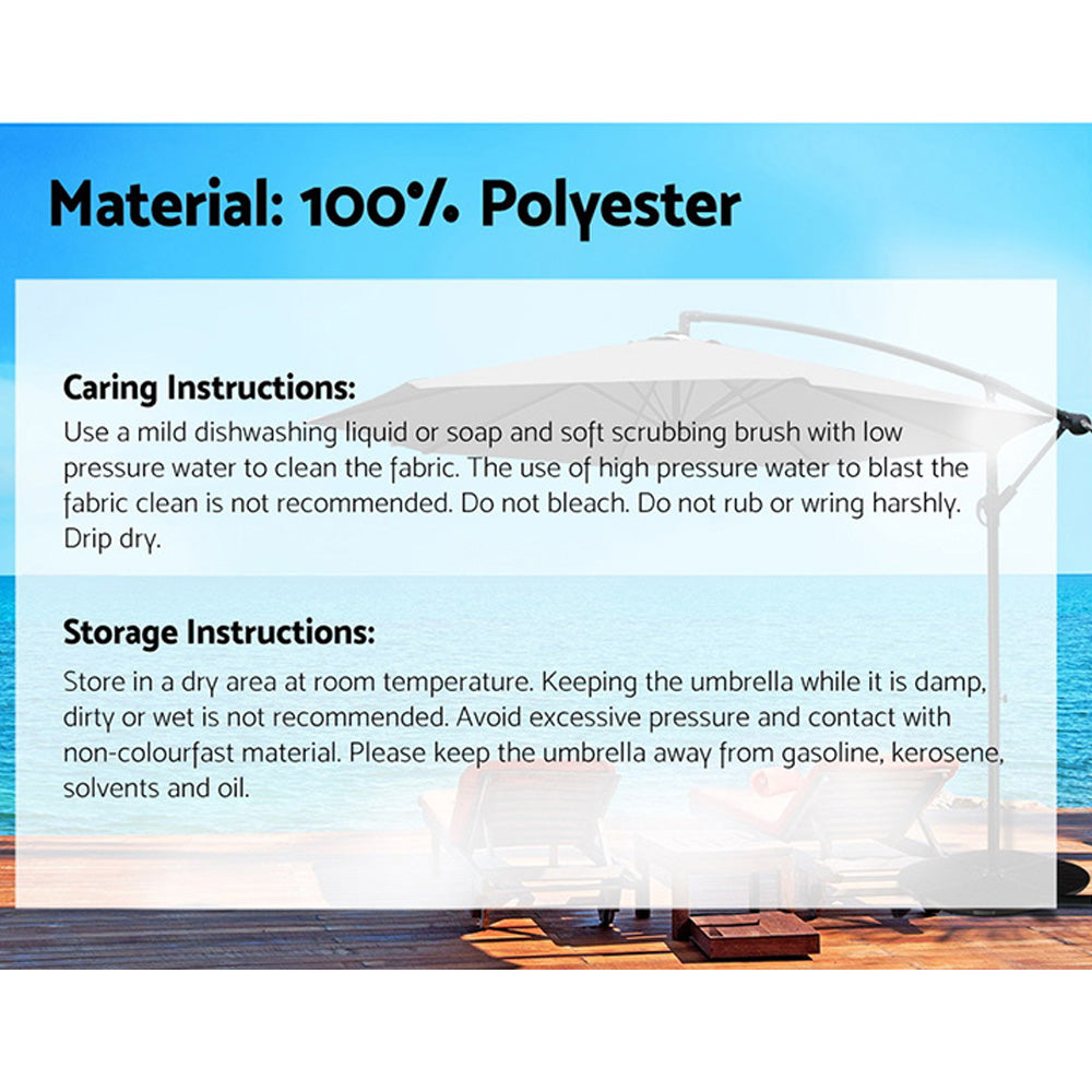 Instahut 3m Outdoor Umbrella Cantilever Beach Garden Patio Charcoal 6