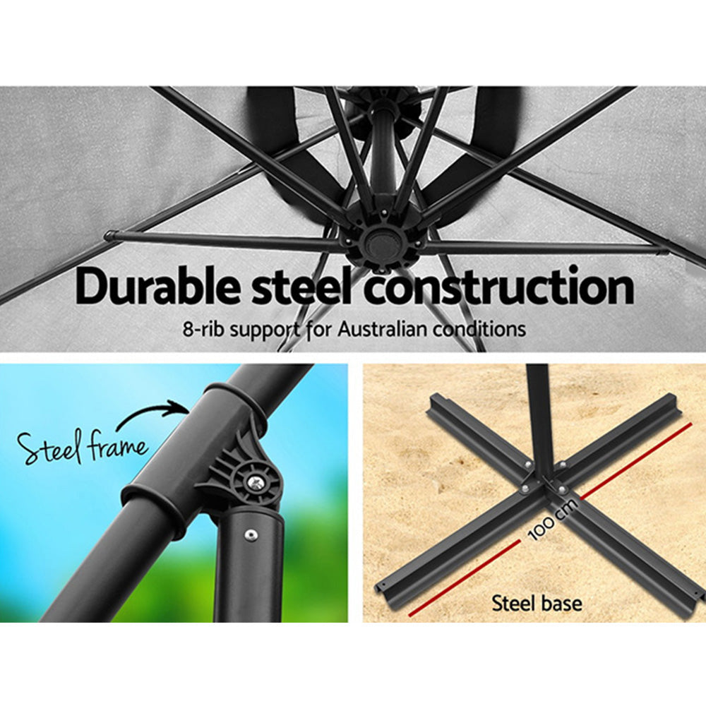 Instahut 3m Outdoor Umbrella Cantilever Beach Garden Patio Grey 5