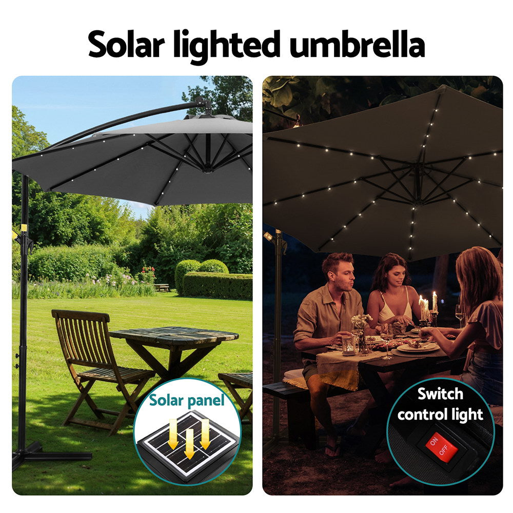 Instahut Outdoor Umbrella 3M Cantilever Beach LED Garden Shade Patio Charcoal 4