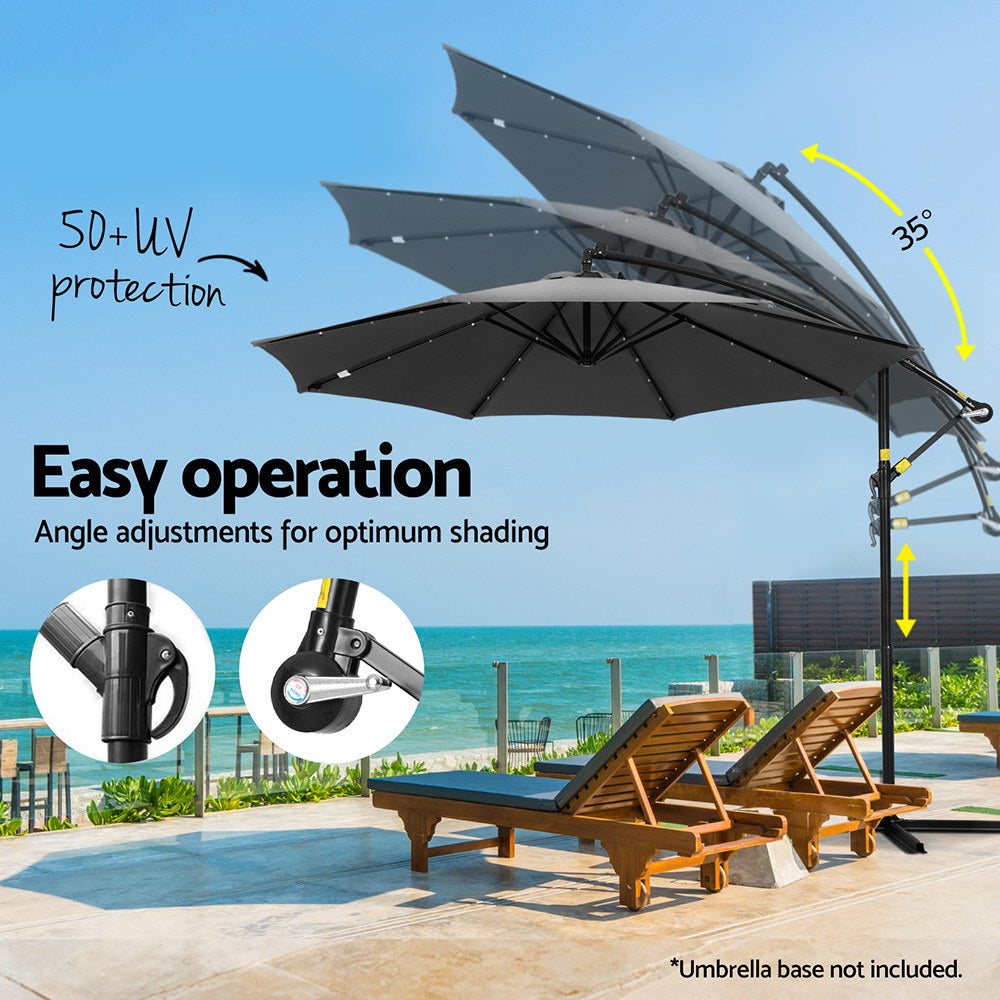 Instahut Outdoor Umbrella 3M Cantilever Beach LED Garden Shade Patio Charcoal 5