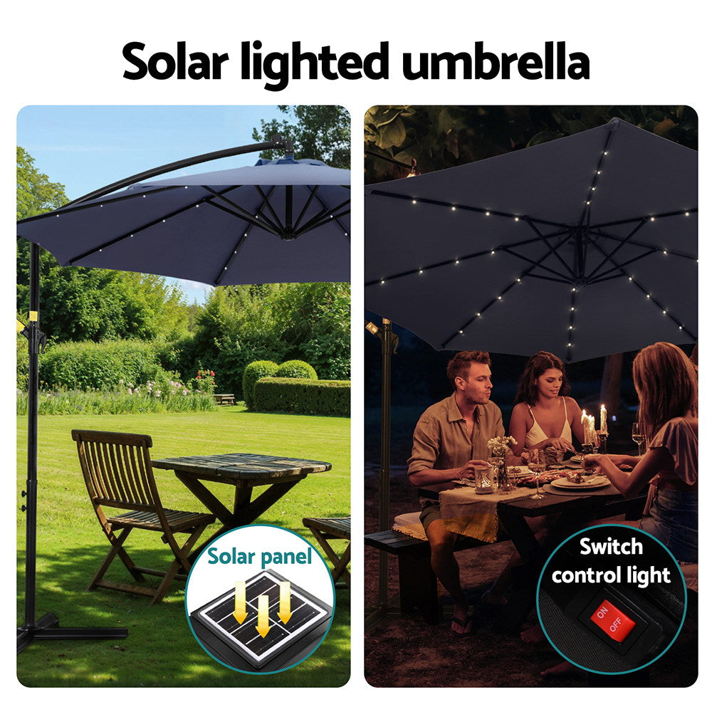 Instahut Outdoor Umbrella 3M Cantilever Beach LED Umbrellas Garden Shade Patio 4