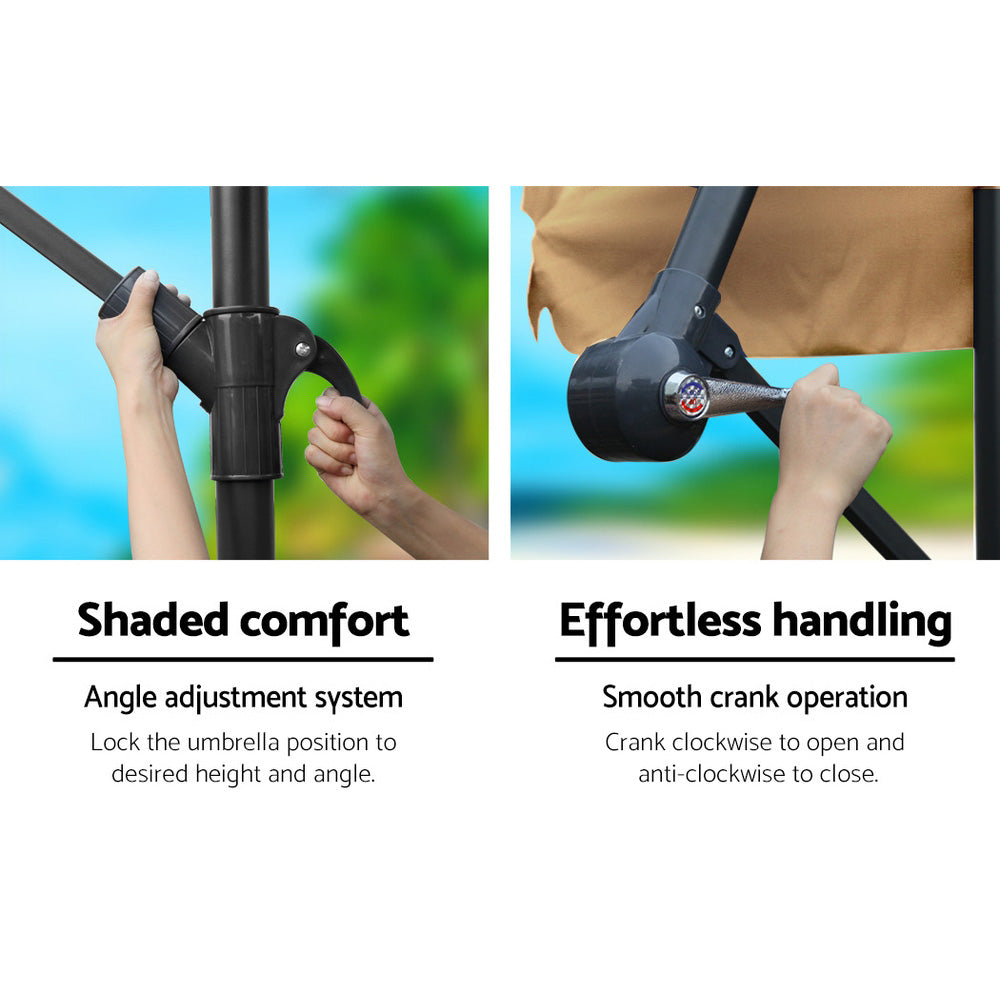 Instahut 3m Outdoor Umbrella w/Base Cantilever Garden Patio Beach Beige 5