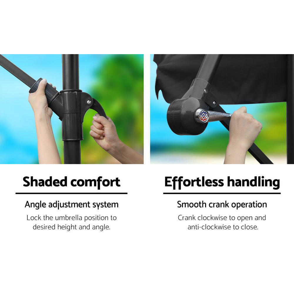 Instahut 3m Outdoor Umbrella w/Base Cantilever Garden Patio Beach Black 5