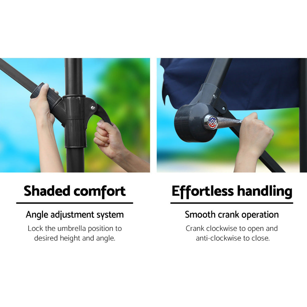 Instahut 3m Outdoor Umbrella w/Base Cantilever Garden Patio Beach Navy 5