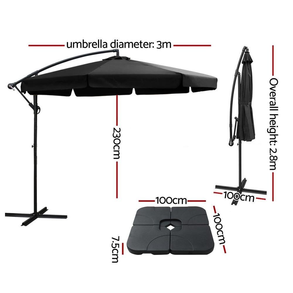Instahut 3m Outdoor Umbrella w/Base Cantilever Garden Beach Patio Black 3