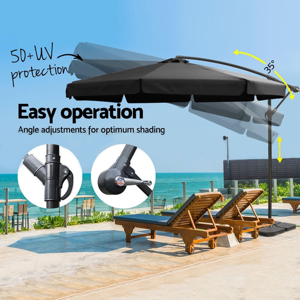 Instahut 3m Outdoor Umbrella w/Base Cantilever Garden Beach Patio Black 4