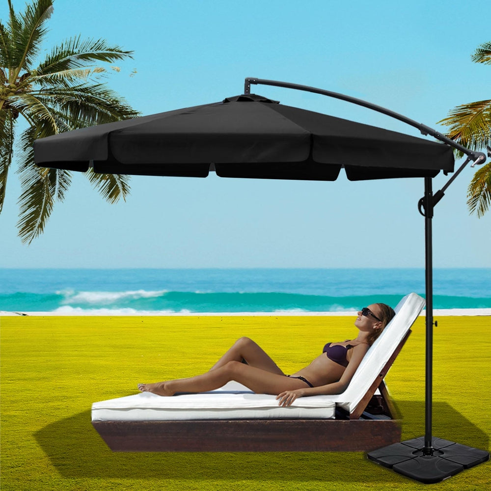 Instahut 3m Outdoor Umbrella w/Base Cantilever Garden Beach Patio Black 7