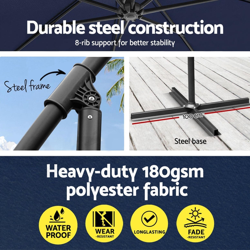 Instahut 3m Outdoor Umbrella w/Base Cantilever Garden Beach Patio Navy 5
