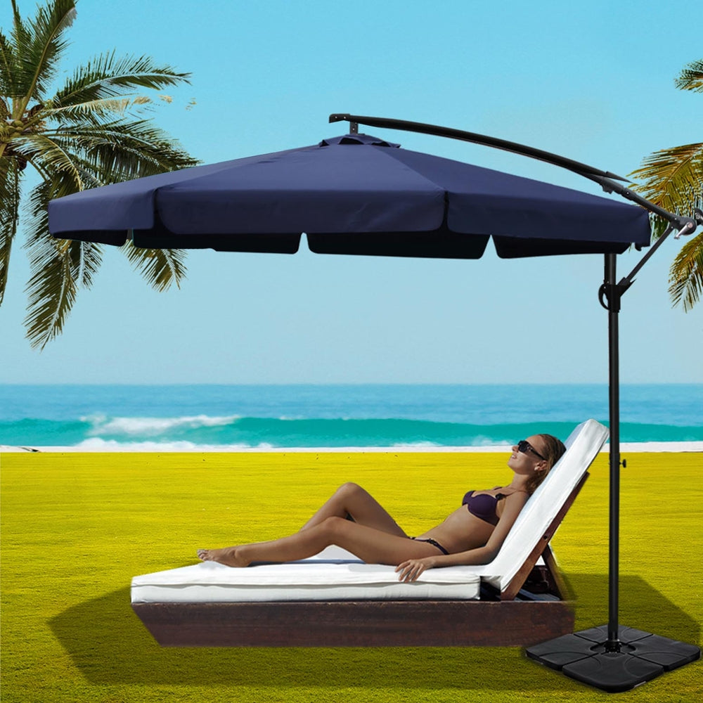 Instahut 3m Outdoor Umbrella w/Base Cantilever Garden Beach Patio Navy 7