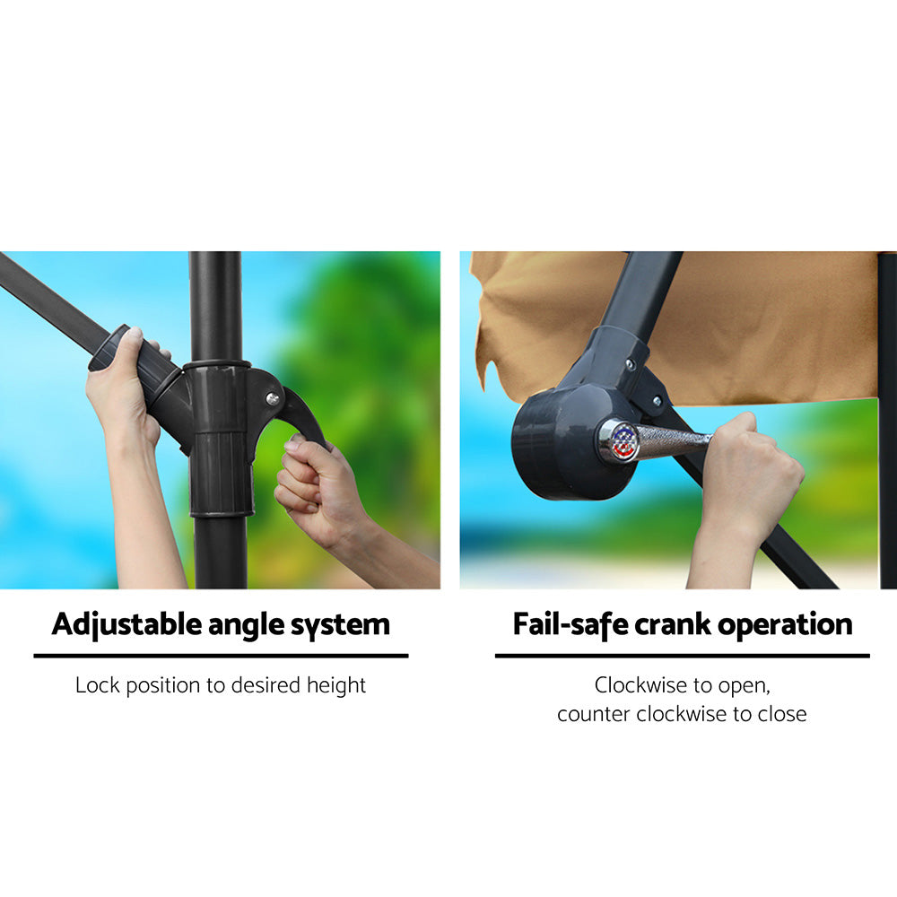 Instahut 3m Outdoor Umbrella Cantilever Garden Beach Patio Beige 4