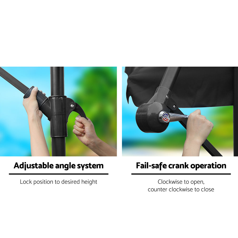 Instahut 3m Outdoor Umbrella Cantilever Garden Beach Patio Black 4