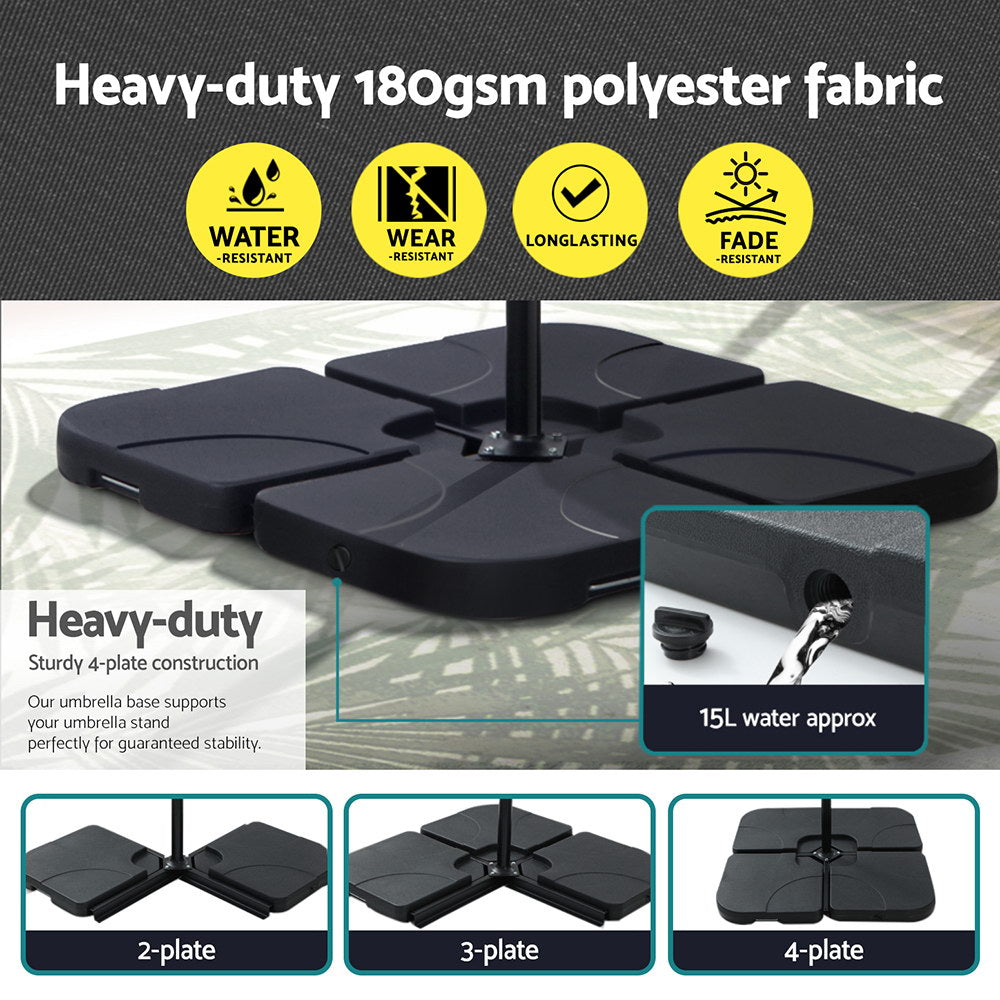 Instahut Outdoor Umbrella 3M Cantilever Beach LED Base Garden Sun Patio Charcoal 6