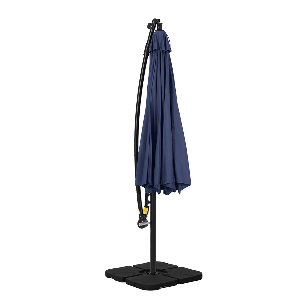 Instahut Outdoor Umbrella 3M Cantilever Beach LED w/Base Garden Shade Patio Navy 3