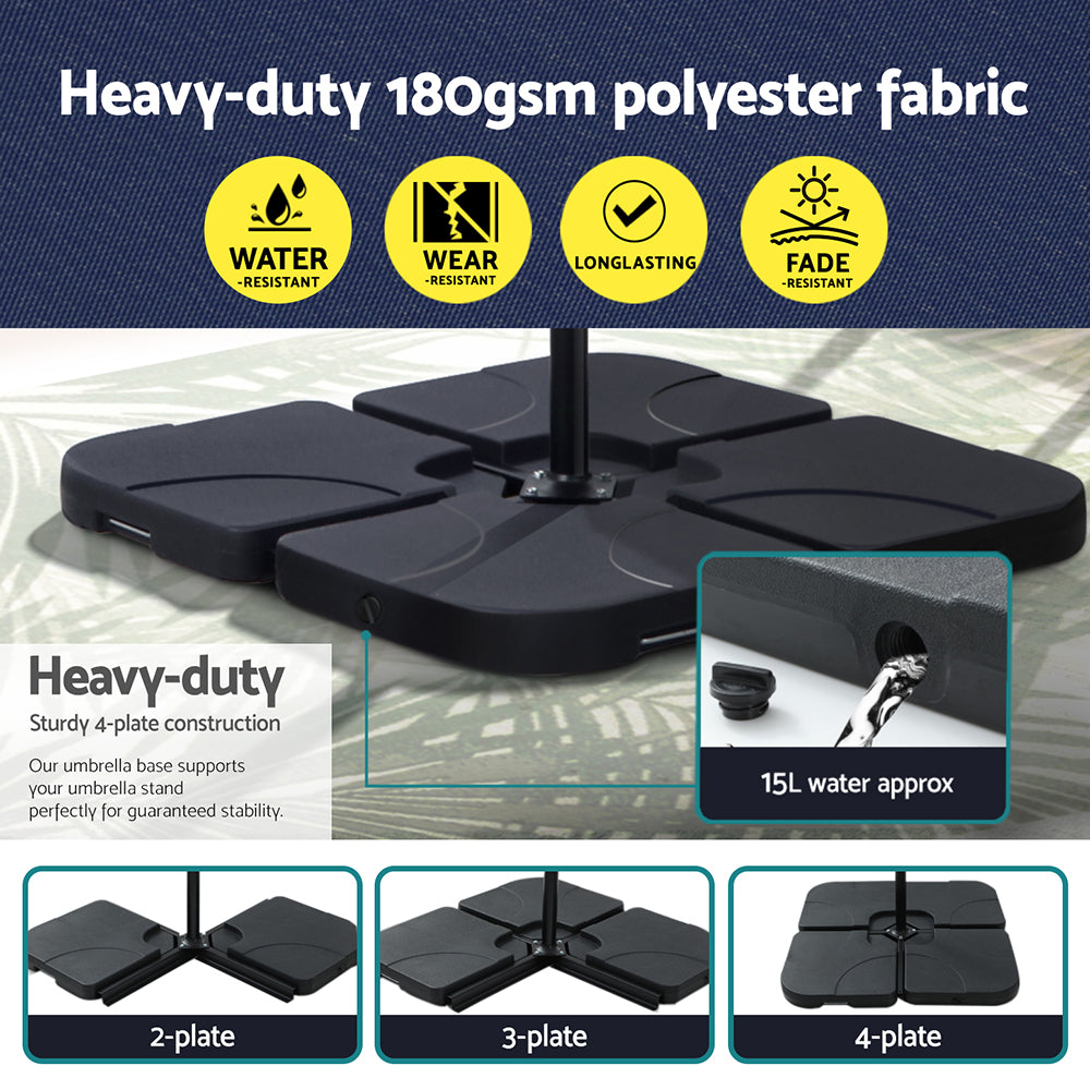 Instahut Outdoor Umbrella 3M Cantilever Beach LED w/Base Garden Shade Patio Navy 6