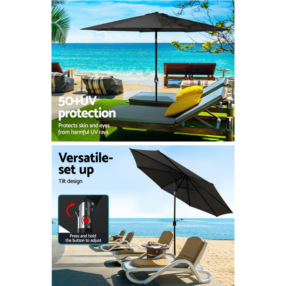 Instahut Outdoor Umbrella 2.7m Base Beach Pole Garden Tilt Sun Patio UV Black 5