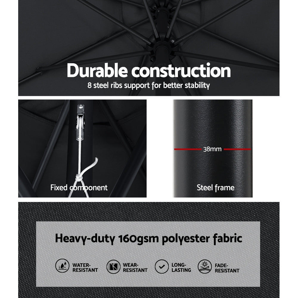 Instahut Outdoor Umbrella 2.7m Base Beach Pole Garden Tilt Sun Patio UV Black 7